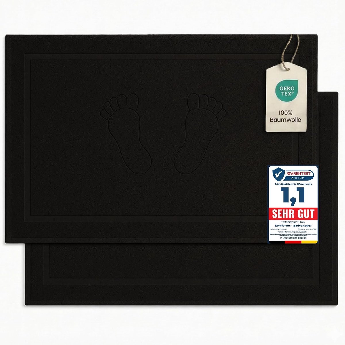 SnelShoppen - Komfortec Badmat Set 2 Stuks, 100% Katoen, 800 GSM, Zachte en Hoog Absorberende Douchemats, 50 x 80 cm, Hotelkwaliteit, Ideaal voor Badk