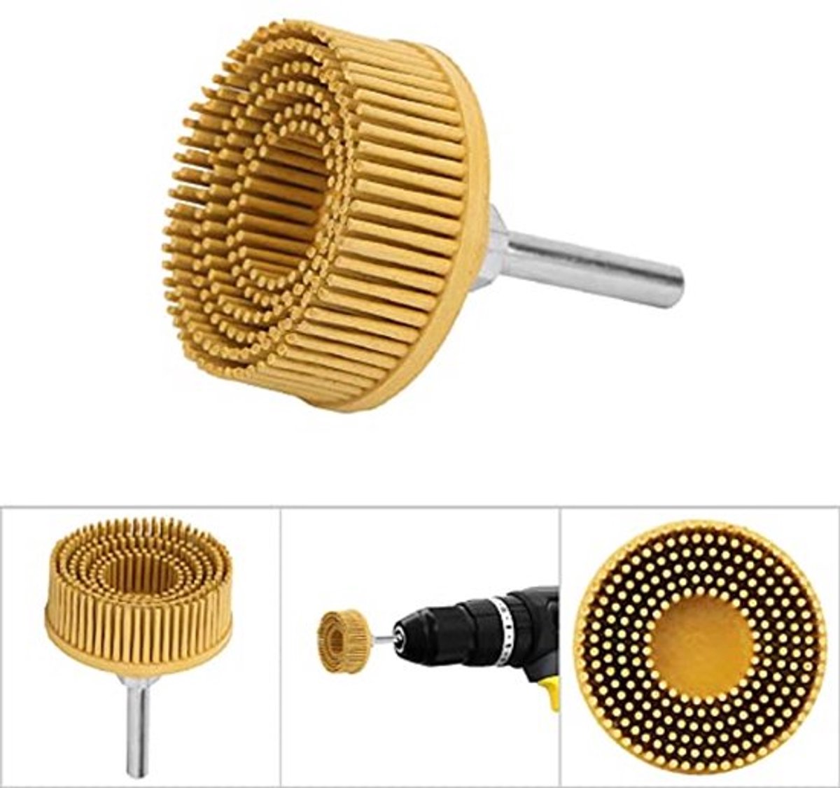 50# 80# Grit Rubber Emery 5,5cm Wildzwijnenhaarschijf, aluminiumpolijsten met groene 50#, gele 80#, witte 120# korrel, eenvoudig te installeren voor elektrische boormachine (geel)