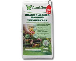Famiflora zeewierkalk 20 kg voor 400 m² - Voor gazon, sier- en moestuin - Verlaagt de zuurtegraad van de bodem - Sterke beworteling - Minder mosvorming - Kalk voor Gazon