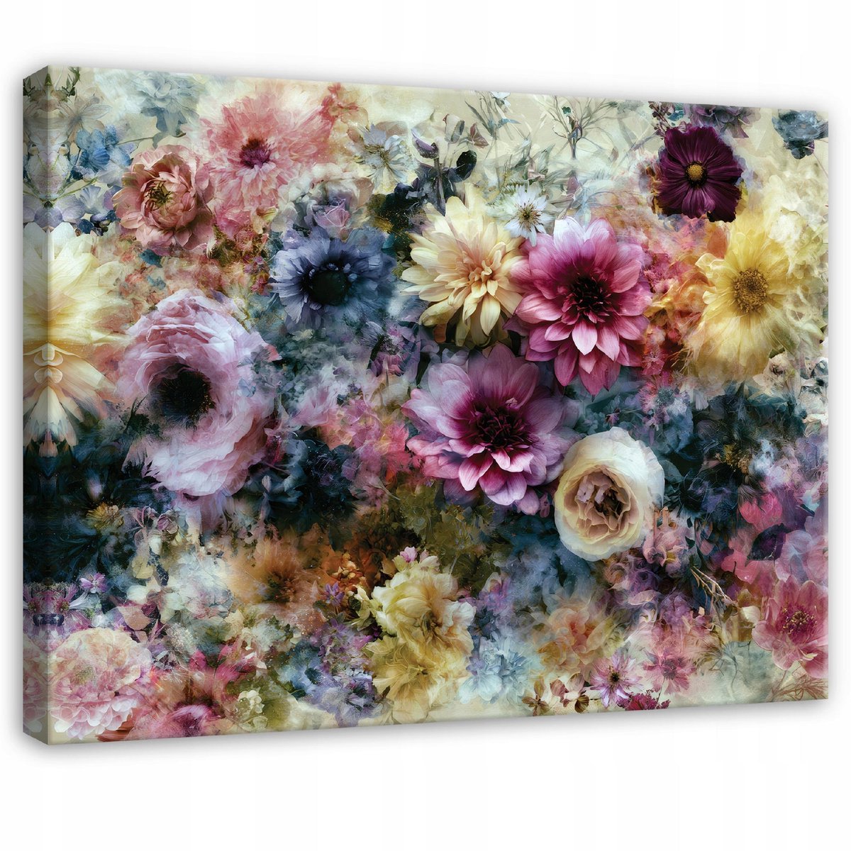 WALLARENA - Schilderij op canvas 40x30 cm - canvas schilderij - kleurrijke rozen in betonlook - voor slaapkamer en woonkamer - op doek