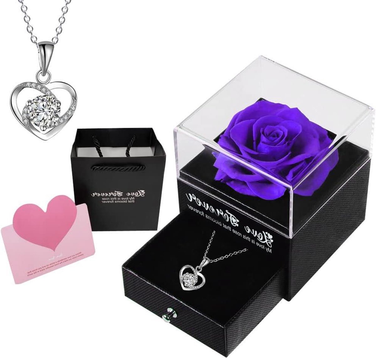 Eeuwige Roos - Bloemen Decoratie - Romantisch Cadeau - Blijft 3-5 Jaar Goed - 10.2 cm Hoog - Paars