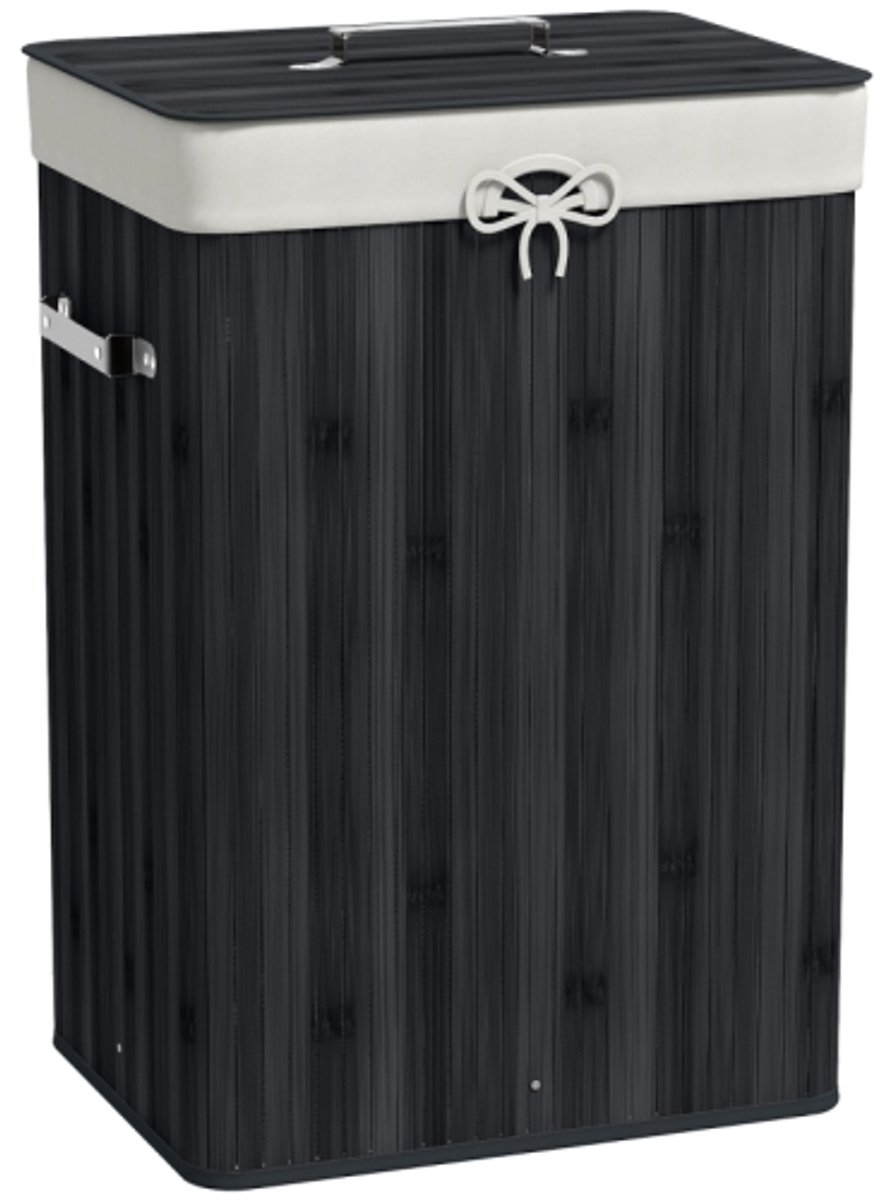 Wäschekorb - Badkamer Opbergaccessoire - Vouwbaar Bamboe Wasmand Met Deksel - Wäschebox - Wäschesammler - Segeltuchzak - Zwarte 72L Mand Afmeting 40x30x60cm