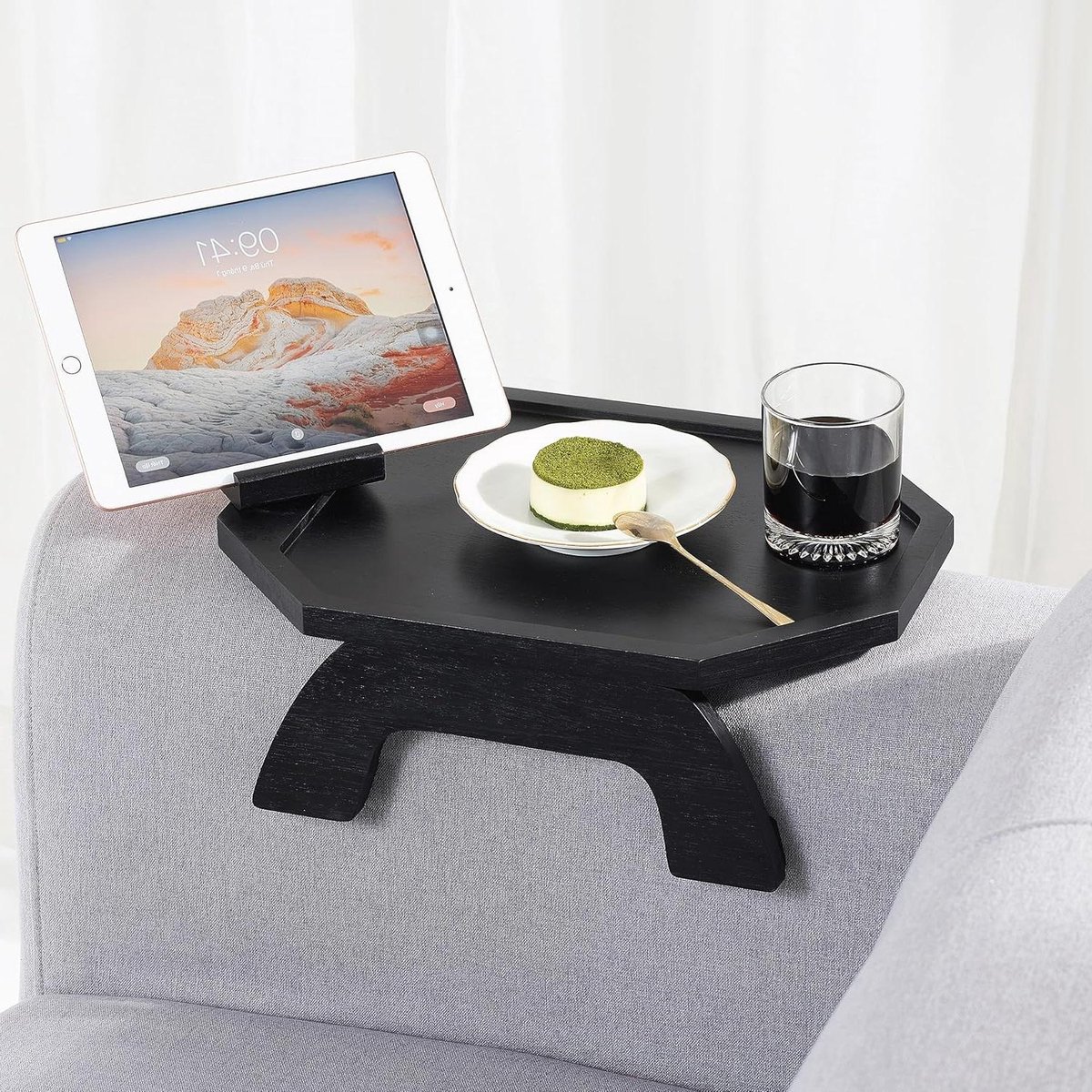 Banklade Tafel - Slaapbank Organizer - Drankjes Plaatsen - 360° Telefoonhouder - 30.5 x 22.9 cm - Zwart