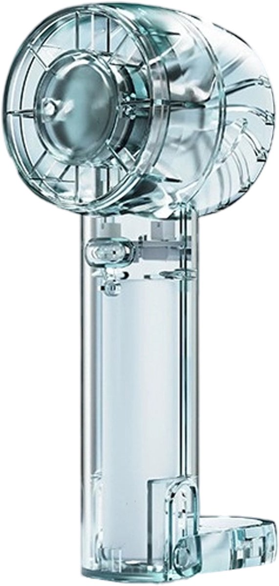 Transparante handventilator met ijskoeling en uitschuifbare haak – 3 snelheden, oplaadbare mini-ventilator (USB-C) voor sportschool, kantoor, reizen en buiten – Kristalhelder ontwerp