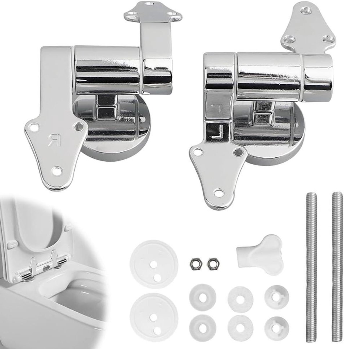 WC-bril scharnieren - Reserveonderdelen toilet - Toilet reparatie - Softclose mechanisme - Universeel - Zilver