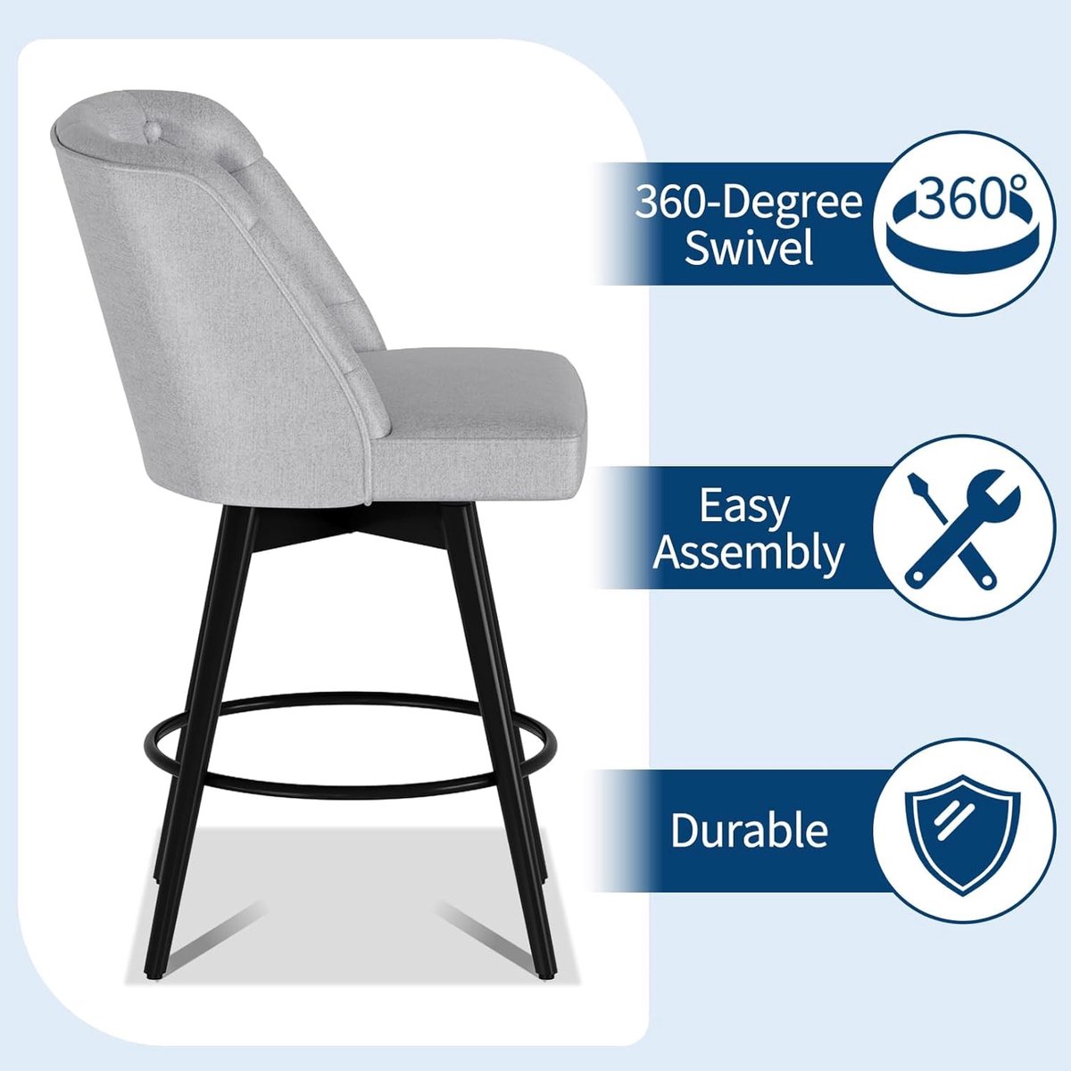 Triumpunpre Barkrukken Set van 6 - Draaibaar - Zithoogte 66 cm - Luxe Linnen-look - Lichtgrijs - Moderne Barstoelen voor Keukeneiland