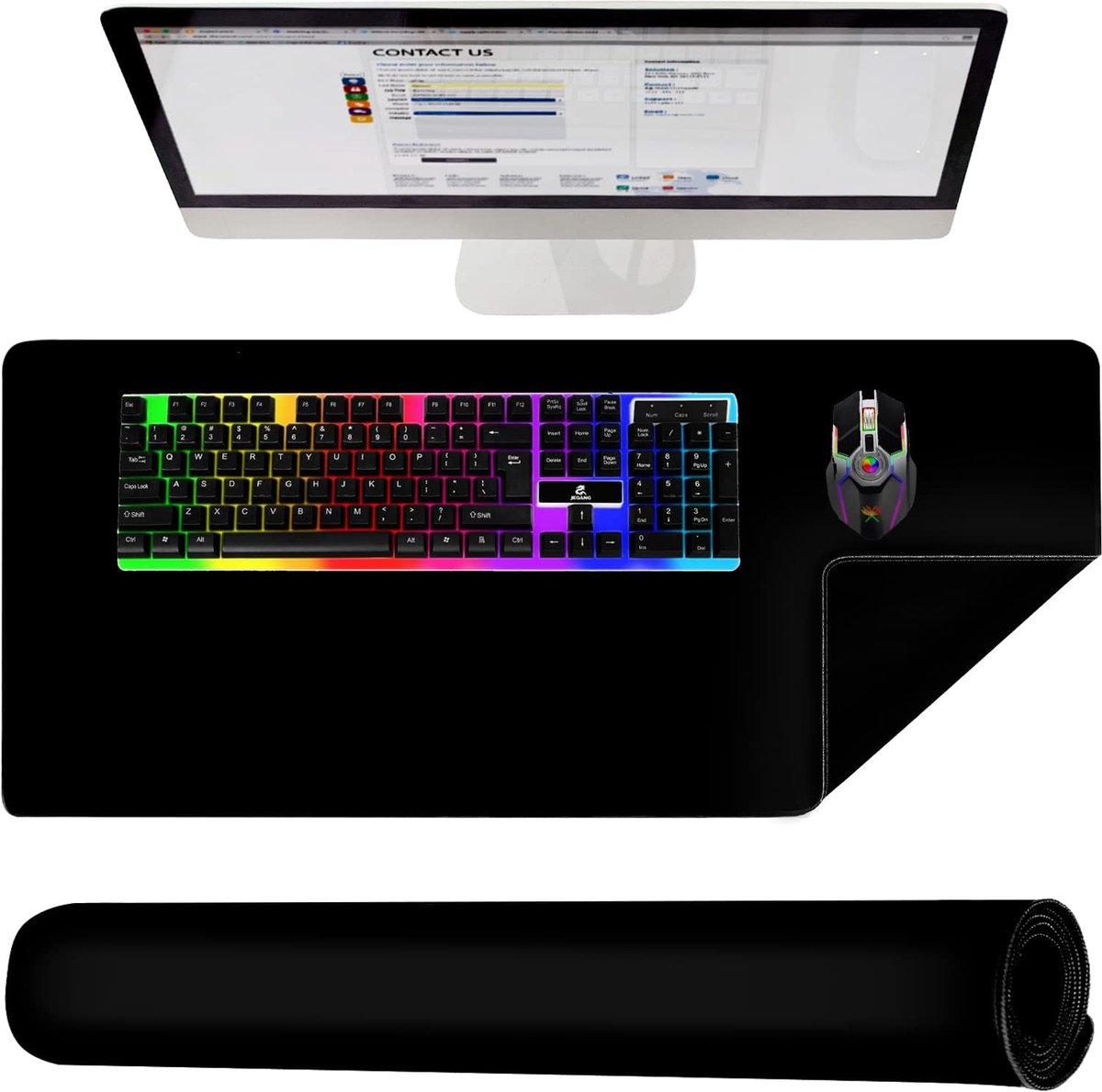 SnelShoppen - XXL Gaming-muismat 90x45 cm, Antislip Tafelonderlegger voor Gamers, Studie en Kantoor, Zwart/Black, Groot Comfort en Bewegingsruimte