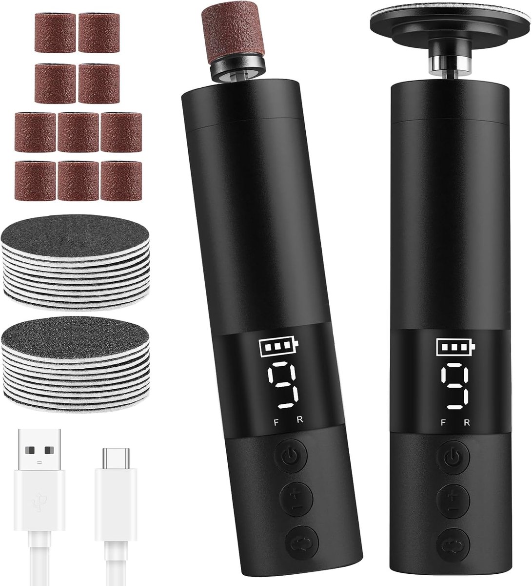 Thijox - Professionele elektrische pedicure 2-in-1 voetvijl met 9 snelheden, LCD-display, reservekussens, verwijdert eelt en harde huid van hielen en