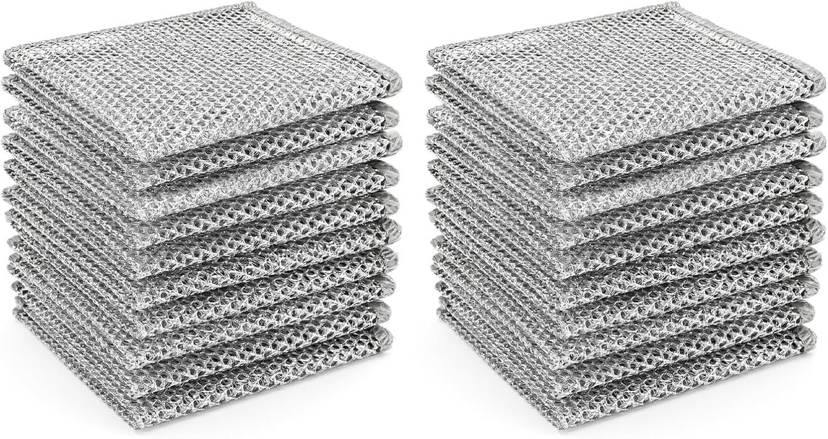 Thijox - 20 Staalwol Reinigingsdoeken voor Keuken, Non Scratch Vaatdoeken, Dubbellaagse Roestvrijstalen Scrubber voor Kookgerei en Afwas, Efficiënte A