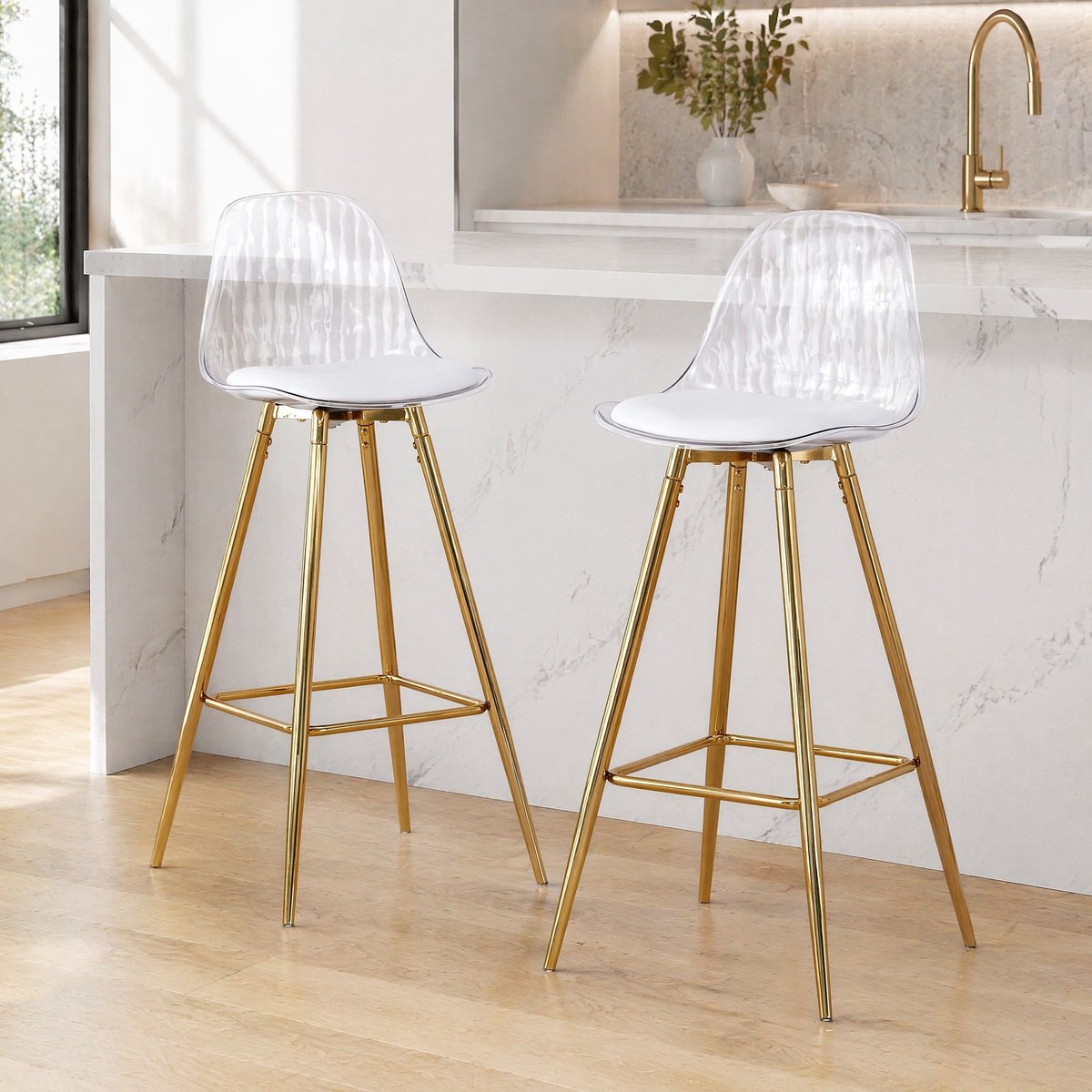 MODENUIT Barkruk 38 x 33 x 96,5 cm - Met Transparante Rugleuning - Voor Bar En Keukeneiland - Kunststof Goud