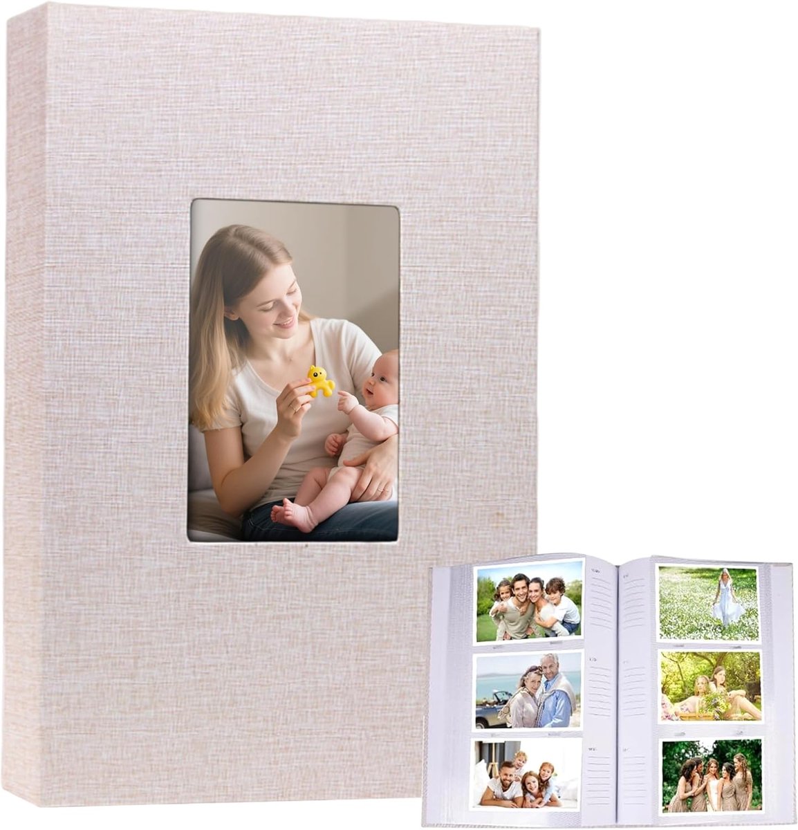 SnelShoppen - Fotoalbum 10x15 cm, Insteekalbum voor 300 Horizontale Foto's, Linnen Albumboek met DIY-Vensters, Fotoboek voor Familie, Bruiloften, Reiz