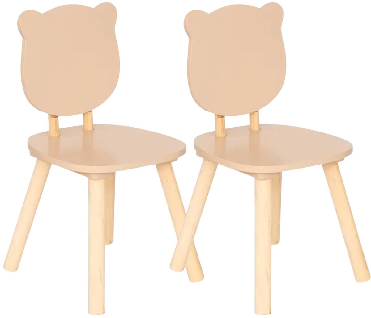 Atmosphera Kinder stoeltje Beertje - 2x - naturel - hout - D26 x H49 cm - bijzet stoeltjes