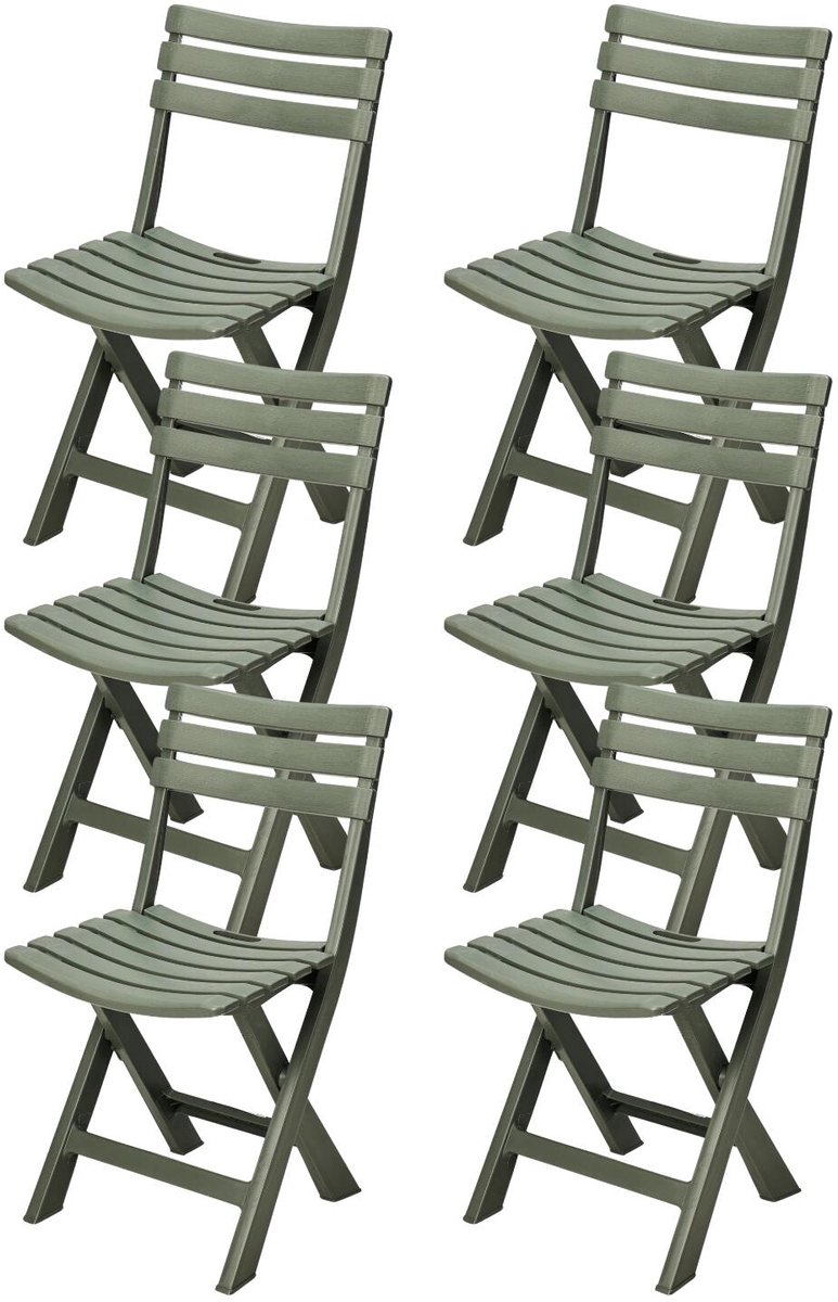 Klapstoel binnen/buiten - 6x - groen - 42 x 80 cm - stevig kunststof - bijzetstoelen - opv