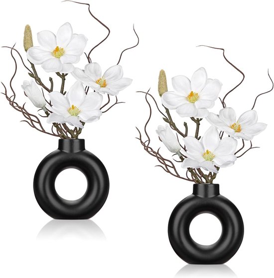 Mini kunstplanten set - Kunstorchideeën vaas - Decoratie huis - Realistisch uiterlijk - 25 cm hoog - Wit