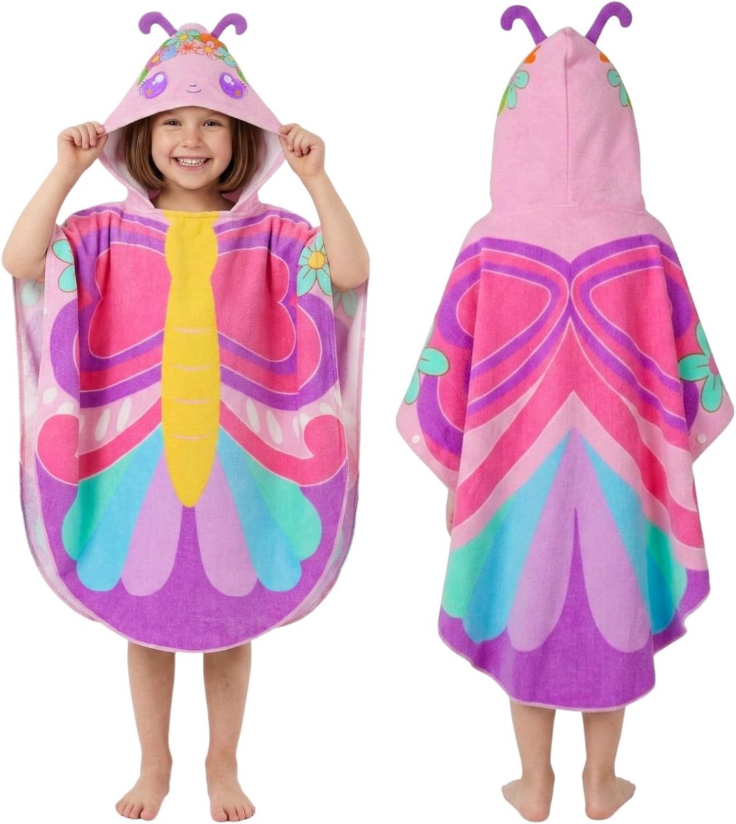 SnelShoppen - Badhanddoeken met Capuchon voor Kinderen, 100% Katoen Poncho, 75x140 cm, Zwemhanddoek voor Strand, Bad, Meisjes en Jongens, Leeftijd 3+