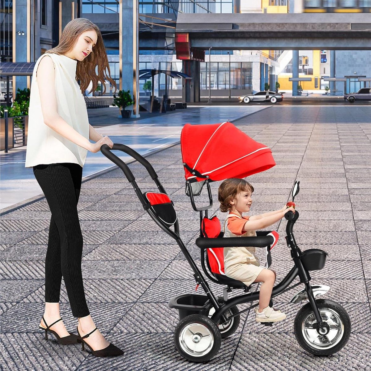 Babydriehoek - Kindertricycle - Buiten spelen - 4-in-1 aanpasbaar - 46 x 75 x 106 cm - Rood