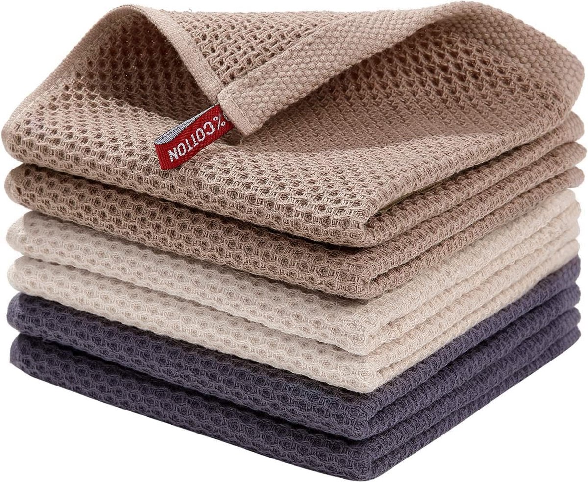 SnelShoppen - Theedoeken 100% Katoen 30 x 30 cm - Zachte en Absorberende Keukendoeken - Pluisvrij en Dikke Vaatdoeken - 6 Stuks in Gemengde Kleur voor