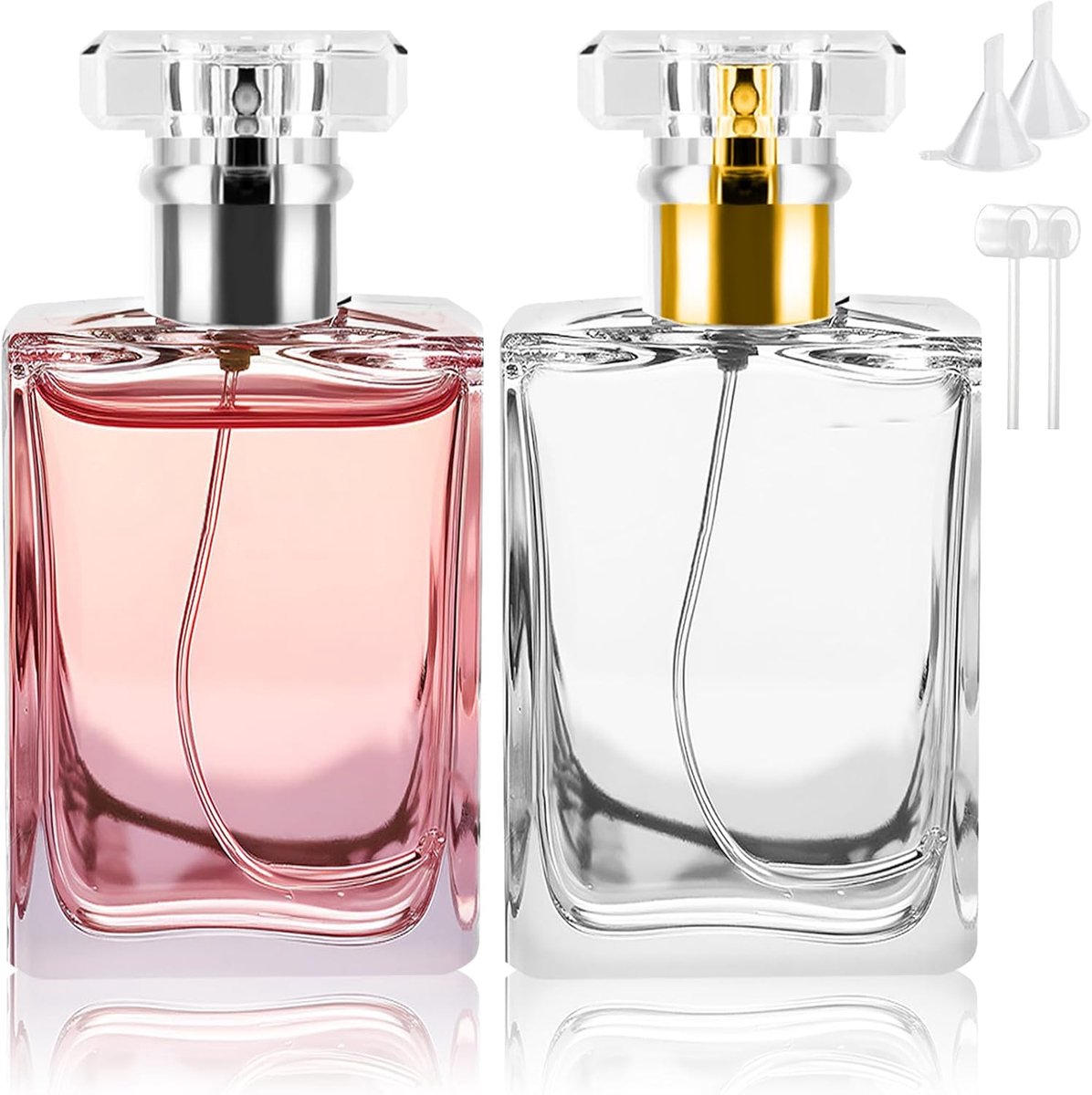 SnelShoppen - 2 Stuks 50ml Navulbare Parfum Atomizer, Lege Transparante Parfumfles met Atomizer Pomp en Trechter voor Vrouwen en Meisjes, Elegant en H