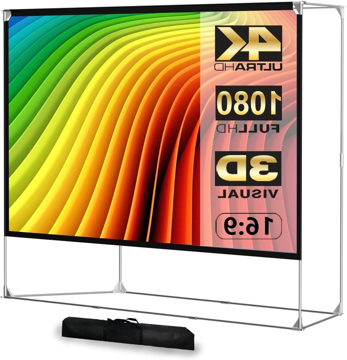 Projectiescherm met standaard - Buiten scherm - Thuisbioscoop creëren - Stabiele frame structuur - 150 inch - Wit