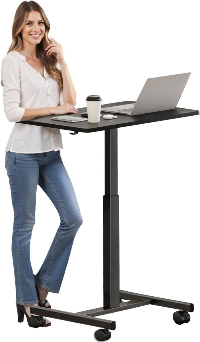 Mobiel sta-bureau - Rolbureau verstelbaar - Staand werken - Gasveer mechanisme - 285 tot 42 inch - Zwart