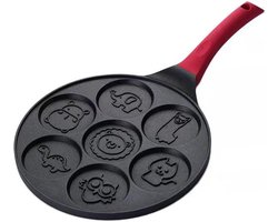 Deze crêpepan met handvatten wordt geleverd met 7 vormpjes in de vorm van dieren, heeft een antiaanbaklaag, is geschikt voor gebruik op het fornuis en is een schattige koekenpan voor het ontbijt. Gebruik hem als eierpan en mini-ontbijtpan. - Rood