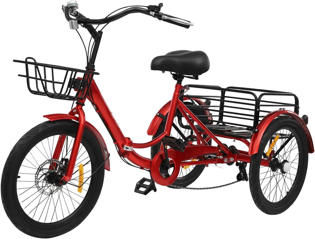 Inklapbare Driewieler - Driewieler voor volwassenen - Boodschappen vervoeren - Dubbele manden - 20 inch - Rood