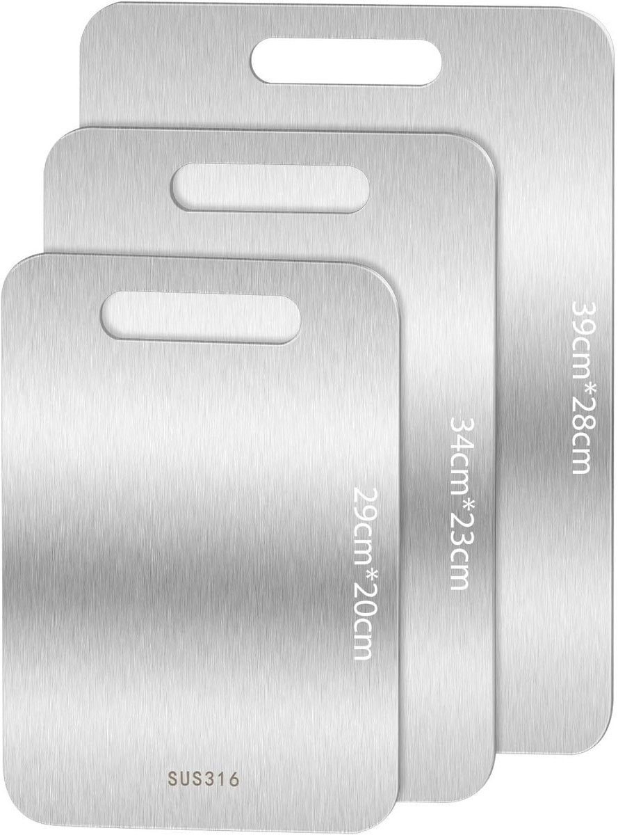 SnelShoppen - S316 Titanium Snijplank Set van 3 - Antislip RVS, Hoge Weerstand, Perfecte Hygiëne, Warmtebestendig, Makkelijk Schoon te Maken - Keuken
