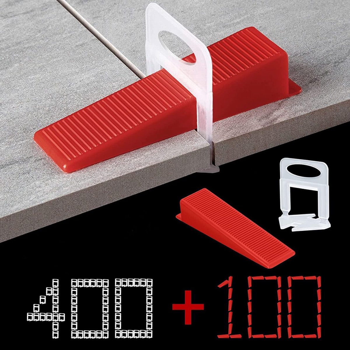 SnelShoppen - Professioneel Tegel Leveling Systeem - 3 mm, 400 Trekplaten, 100 Herbruikbare Wedges Set, Tegel Installatie Kit voor Vloeren en Muren, D