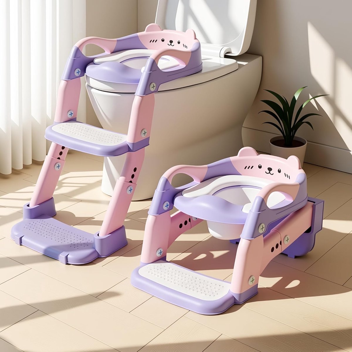 SnelShoppen - Kindertoiletstoel met Trap, 3-in-1 Vouwbare Toiletladder voor Kinderen, Antislip en Waterdicht met Spetterbescherming, Toilettraining vo