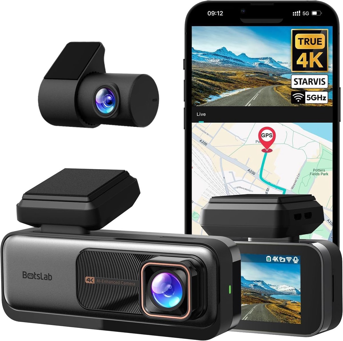SnelShoppen - 4K Dashcam Voor- en Achteruit, Dual Car Camera met GPS, Wifi, ADAS, Nachtzicht, 170° Groothoek, 2.45" IPS Scherm, 24/7 Parkeerbewaking,