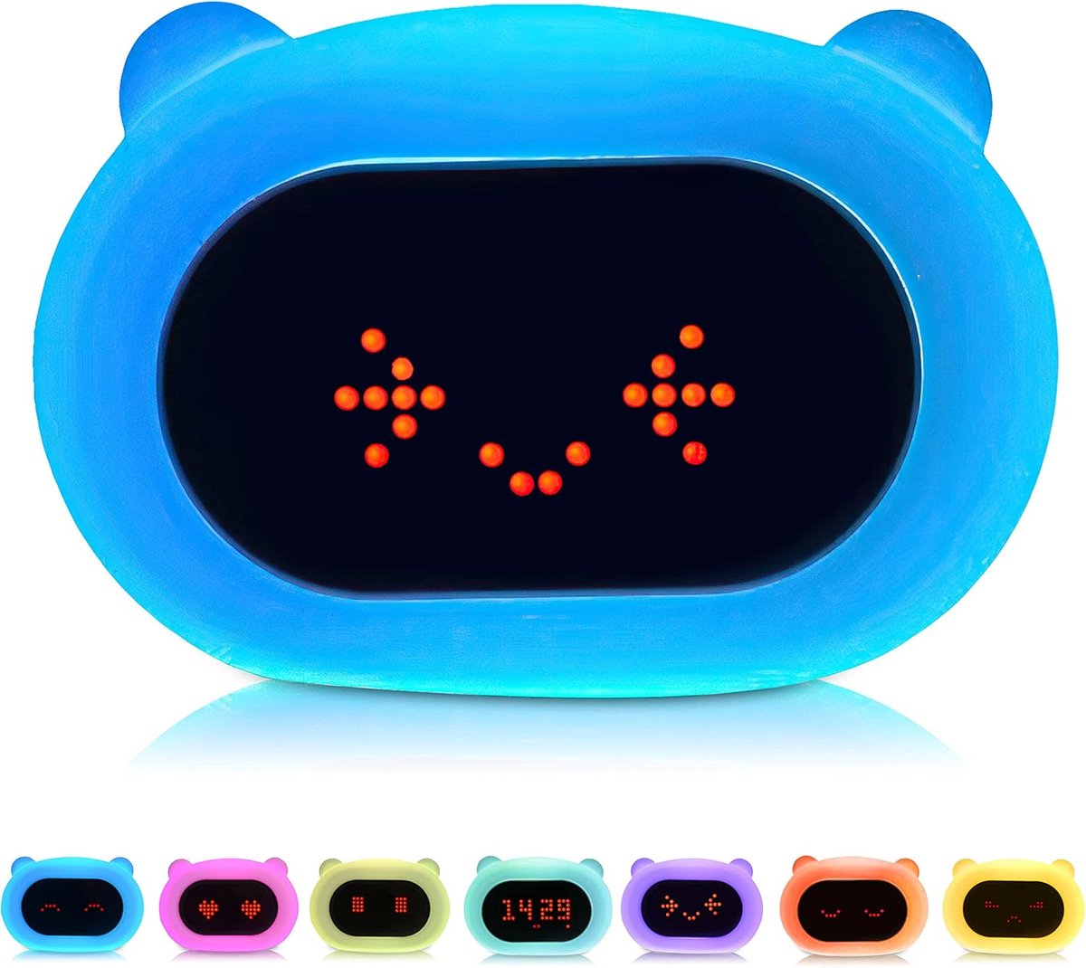 SnelShoppen - Bear Kinderwekker Wit - Digitale Alarmklok met Gezichtsuitdrukkingen en Tikfunctie - Slaaptrainer voor Kinderen - Nachtlampje en Speelgo
