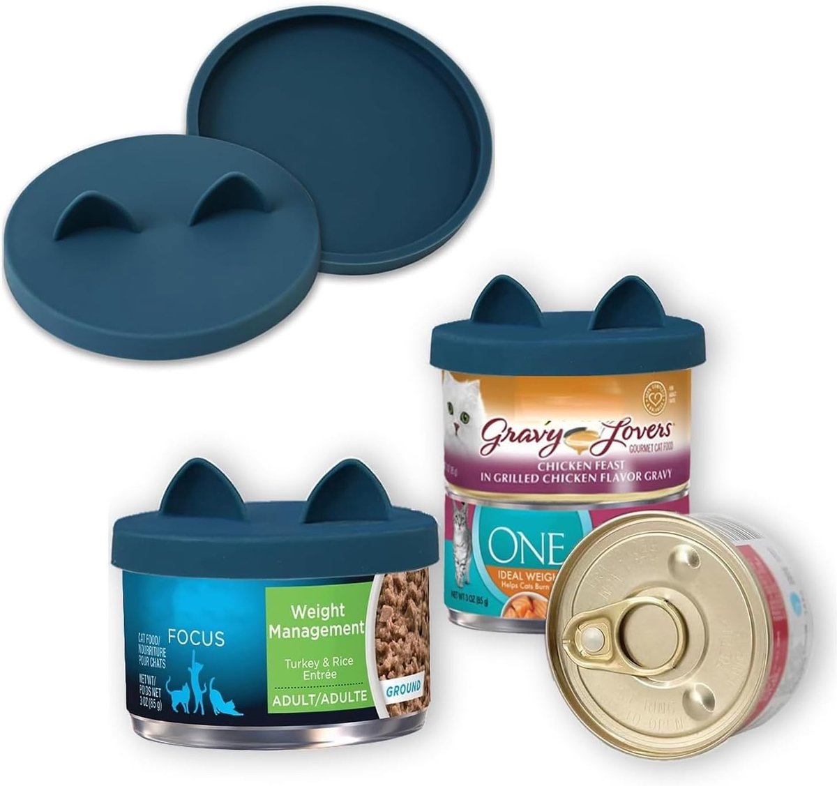 SnelShoppen - Silicone Deksel voor Huisdier Blikken - BPA Vrij - 2-pack Donkerblauw - Voor Katten en Honden - Geschikt voor 70-85g Blikjes - Herbruikb