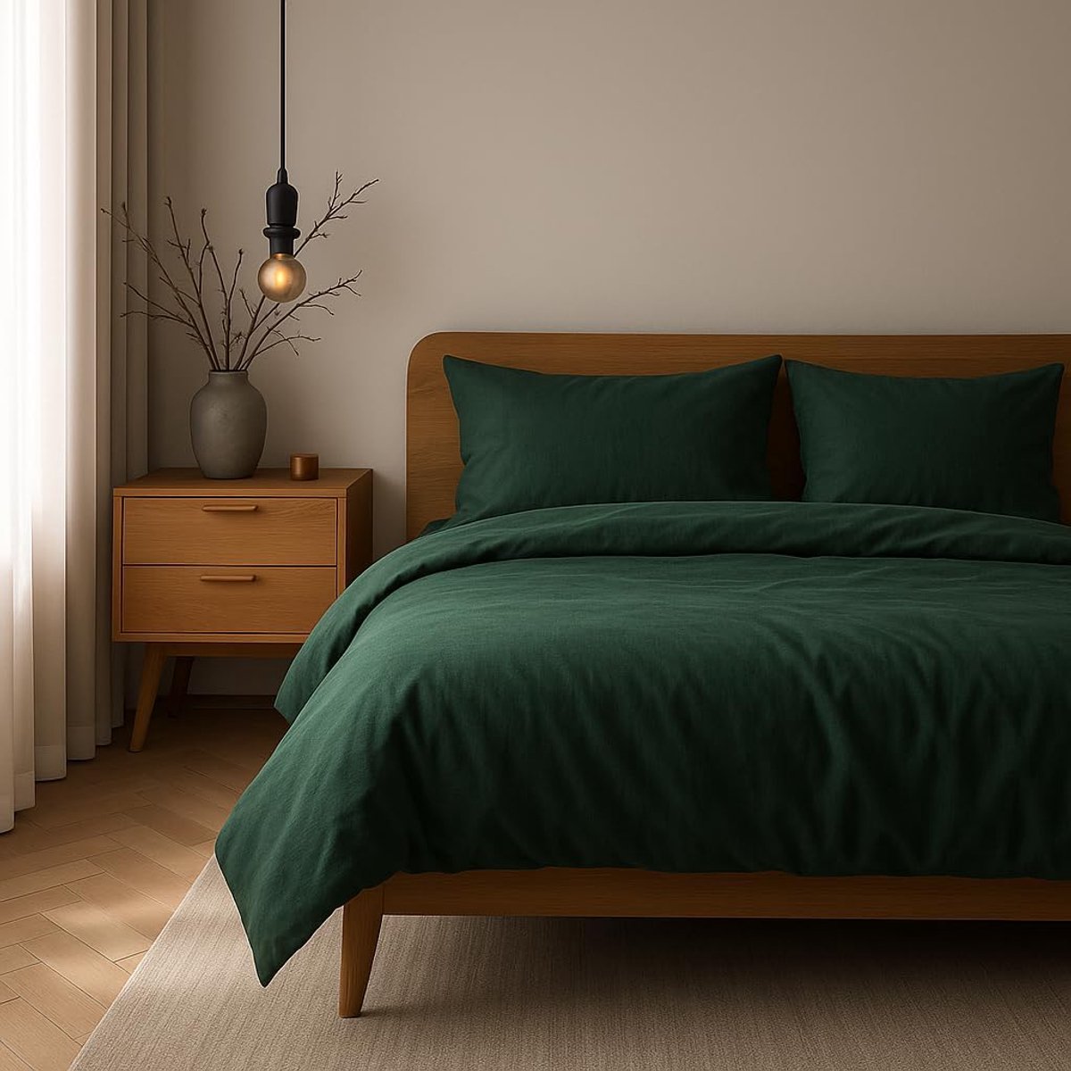 SnelShoppen - Luxe VelvetHome Beddegoed Set 140 x 200 cm - 100% Katoenen Dekbedovertrek met Kussensloop 80 x 80 cm - Donkergroen - Hoogwaardige Bedlin