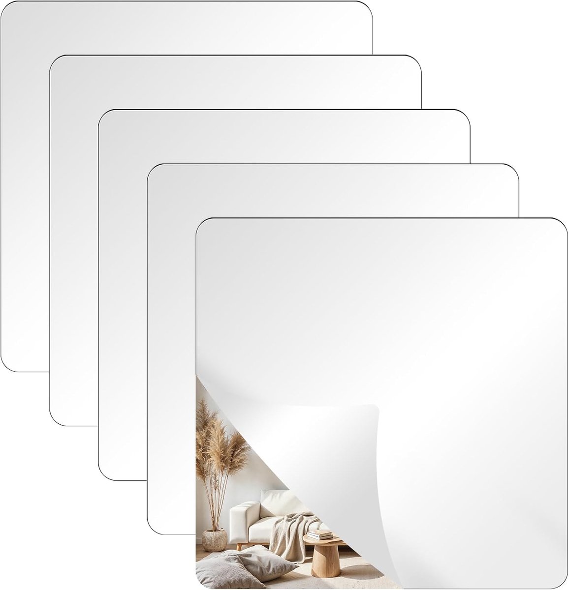SnelShoppen - 5 Stuks Zelfklevende Acryl Spiegels 20x20 cm, Onbreekbare Flexibele Wandspiegel voor Kinderen, Kast en Decoratie, Veilig en Lichtgewicht