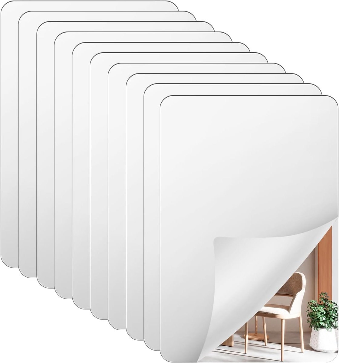 SnelShoppen - Zelfklevende Acryl Spiegelplaat, 10 Stuks Flexibele Spiegeltegels, Frameloze Wandspiegelstickers 15x10 cm, Onbreekbare Badkamer Wanddeco