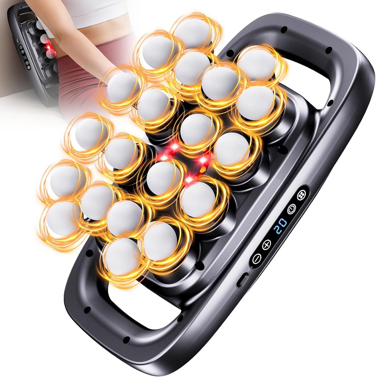 SnelShoppen - Professioneel Massagepistool met Rood Licht, Diepteweefsel, 3 Modi, 30 Snelheden, 20 Massagekoppen voor Spierontspanning op Rug, Taille,