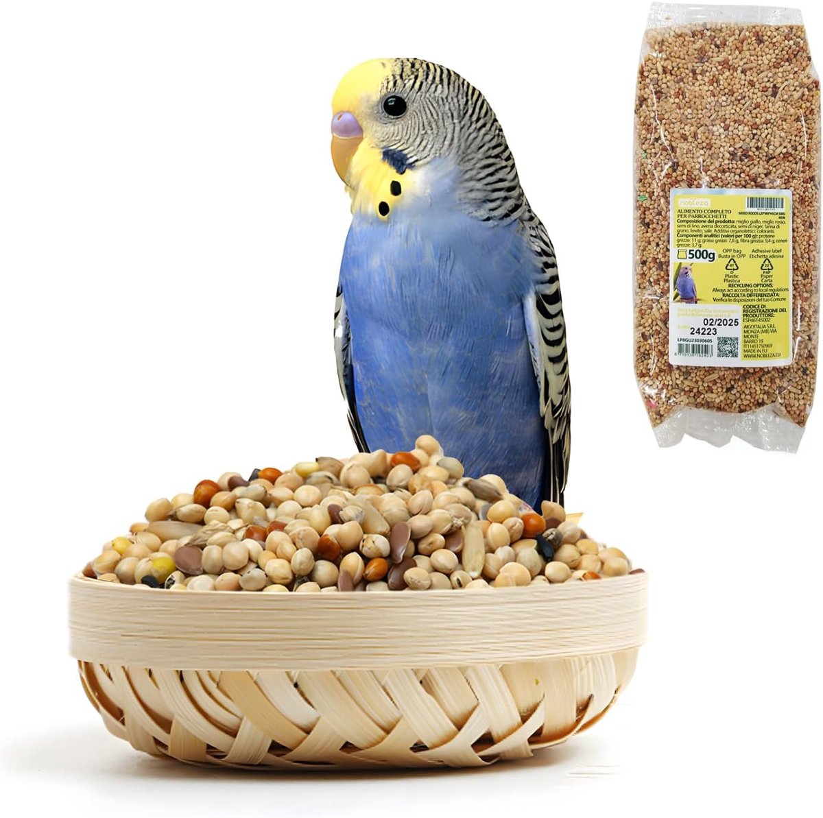 SnelShoppen - Papegaaienvoer 500g, Eersteklas Vogelvoer voor Kleine Papegaaien, Gezond en Smakelijk, Hoog Vezelgehalte, Ondersteunt Spijsvertering en