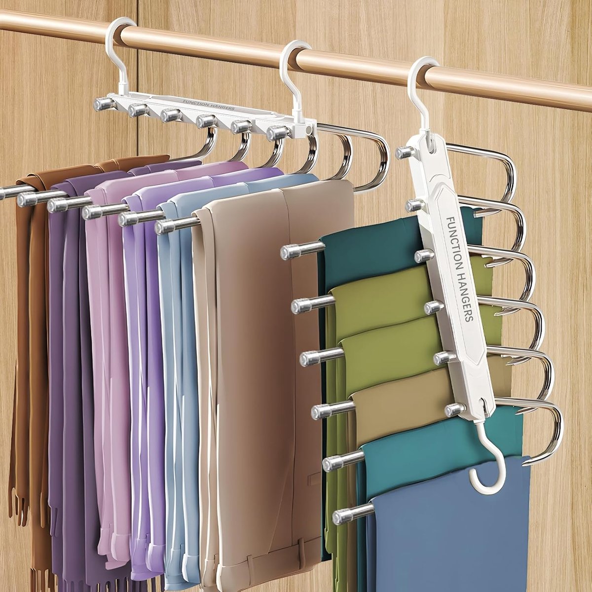 SnelShoppen - 6 in 1 broekhanger ruimtebesparend, 2pcs antislip broekhangers, opvouwbare multifunctionele broekhouder met haken, kastorganizer voor br