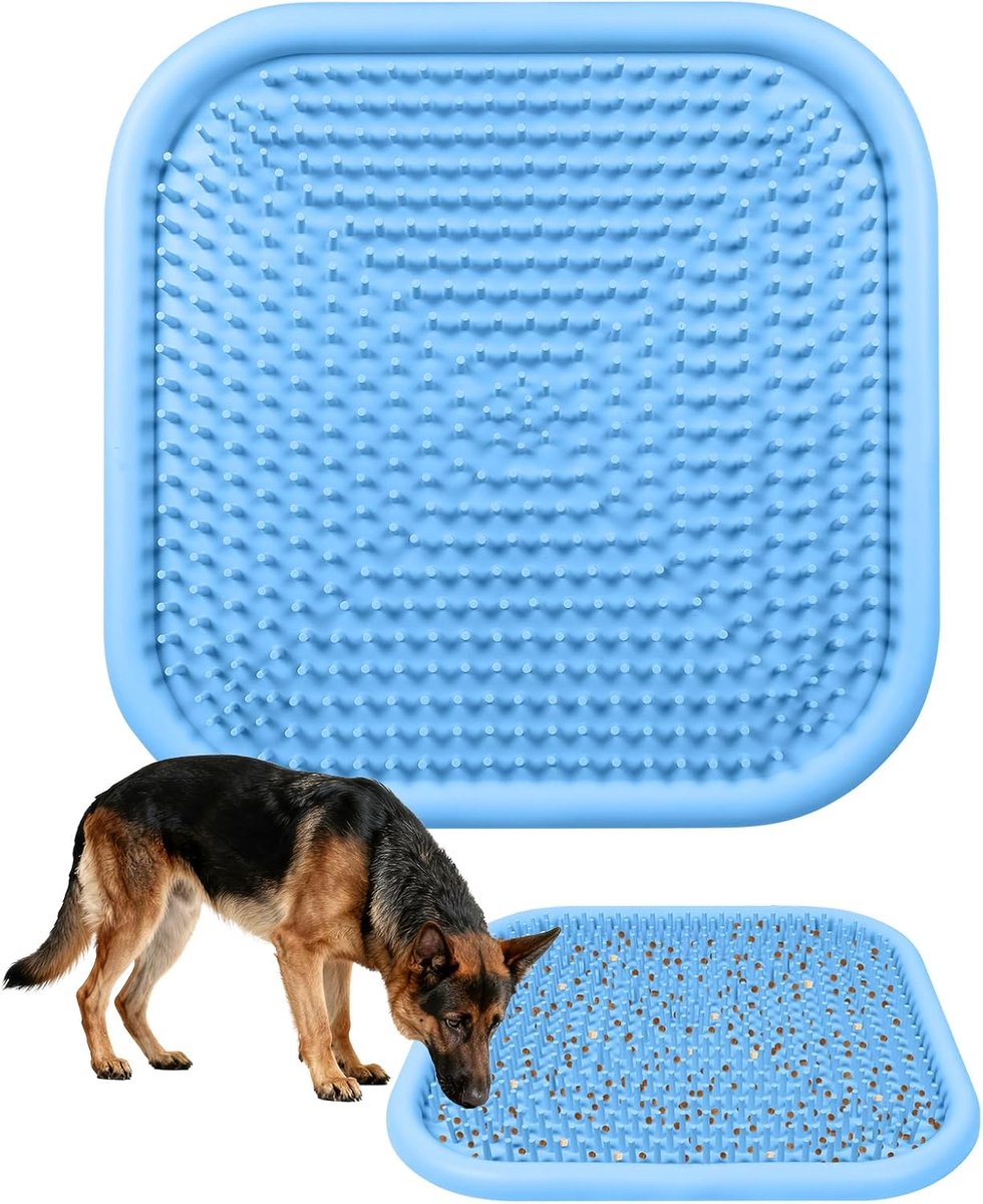 Honden Voedermat - Snuffelmat Likmat - Langzaam Eten - Voedselveilige Siliconen - 60 x 60 cm - Blauw