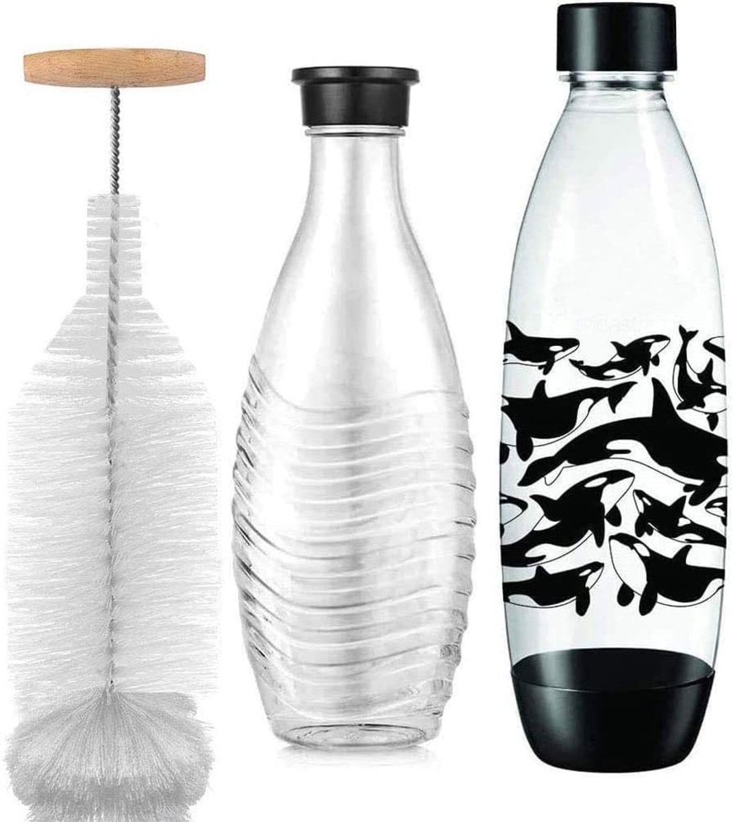 SnelShoppen - Grunda 35 cm Flessenborstel voor SodaStream Glazen Fles - Krasvrije Reinigingsborstel met Robuuste Nylon Borstels - Perfect voor 0,615L