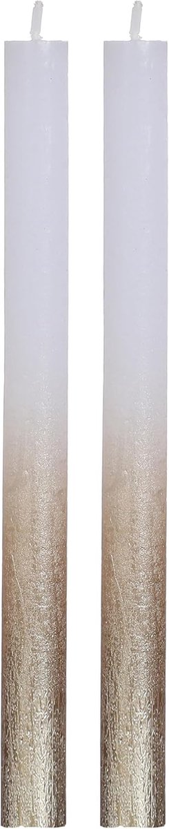SnelShoppen - Set van 2 duurzame druppelvrije tafelkaarsen 25 cm wit met gouden details, 10 uur brandtijd voor feestelijke tafelsettingen en evenement