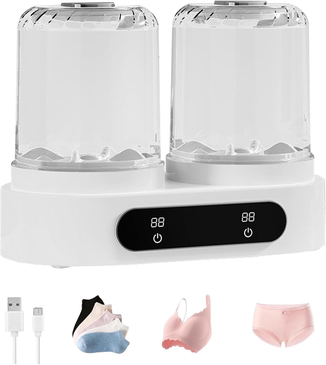 SnelShoppen - Mini-wasmachine voor ondergoed en babykleding, draagbare campingwasmachine met 2 wasprogramma's, 1500 ml x 2, mobiele bovenlader in wit,