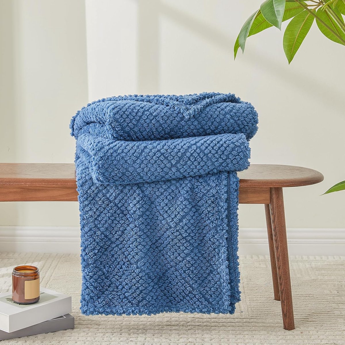 SnelShoppen - Fleece Deken voor Bank 150 x 200 cm, Zachte Pluizige Sherpa Deken, Warm en Gezellig Plaid voor Bed, Fauteuils, Donkerblauw, Omkeerbaar e