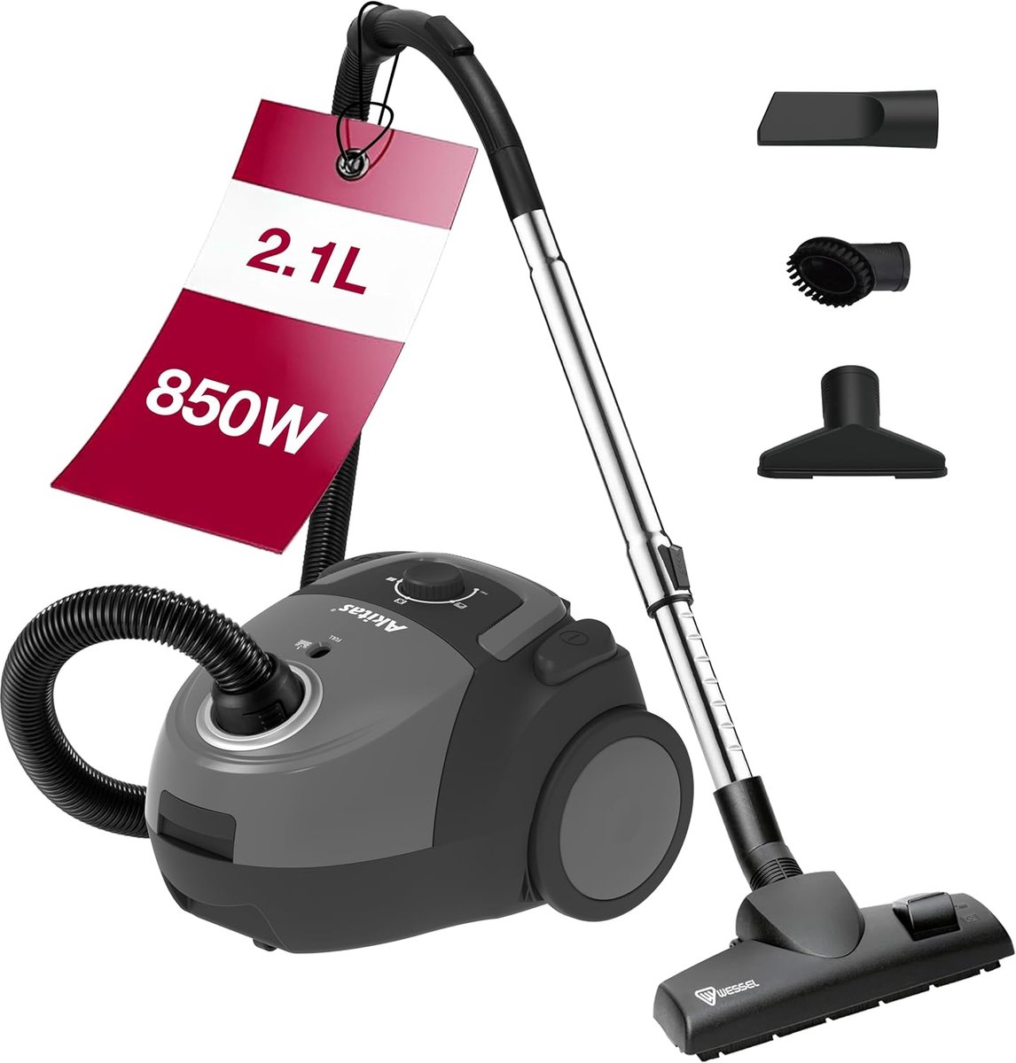 SnelShoppen - Zakstofzuiger 850W met Sterk Zuigvermogen, 9m Werkingsradius, HEPA-filter voor Allergielijders en Huisdieren, Compact en Licht, Inclusie