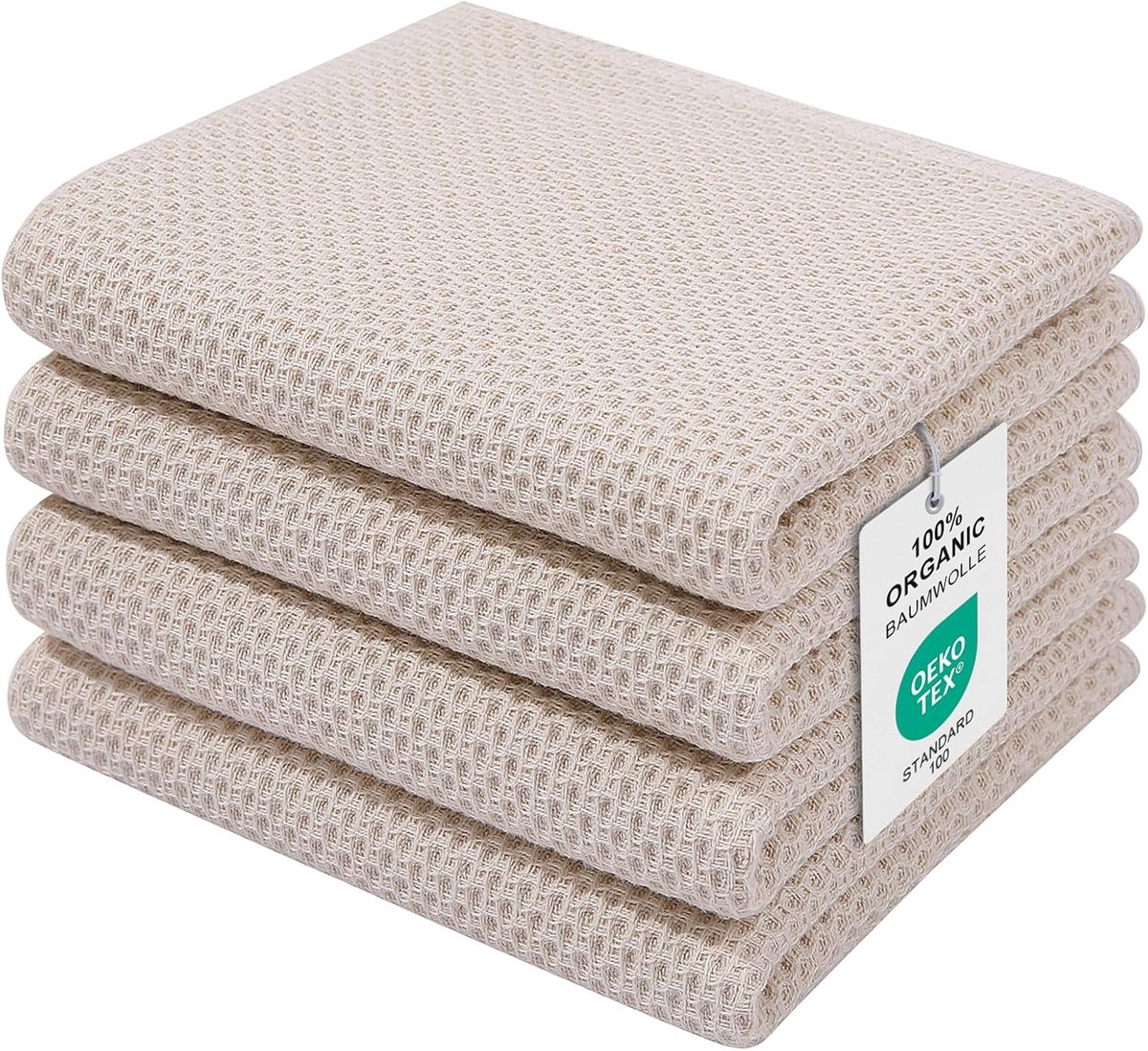 SnelShoppen - Zachte Theedoeken 100% Katoen, 32 x 72 cm, Absorberende Keukendoeken, Pluisvrije Vaatdoeken, 4 Stuks Beige voor Keuken, Poetsdoeken, Fee