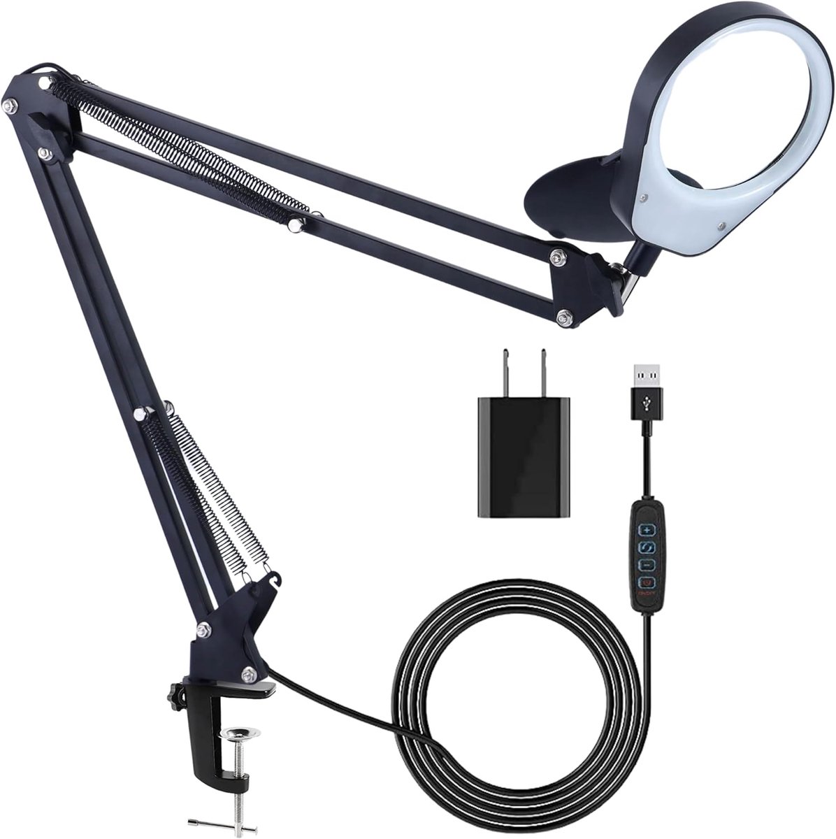Thijox - Loeplamp Vergrootglas met LED Verlichting - 360 Graden Draaibaar - Vergroot tot 10x - Inclusief Tafelklem en 3 Lichtkleuren voor Hobbys, Leze