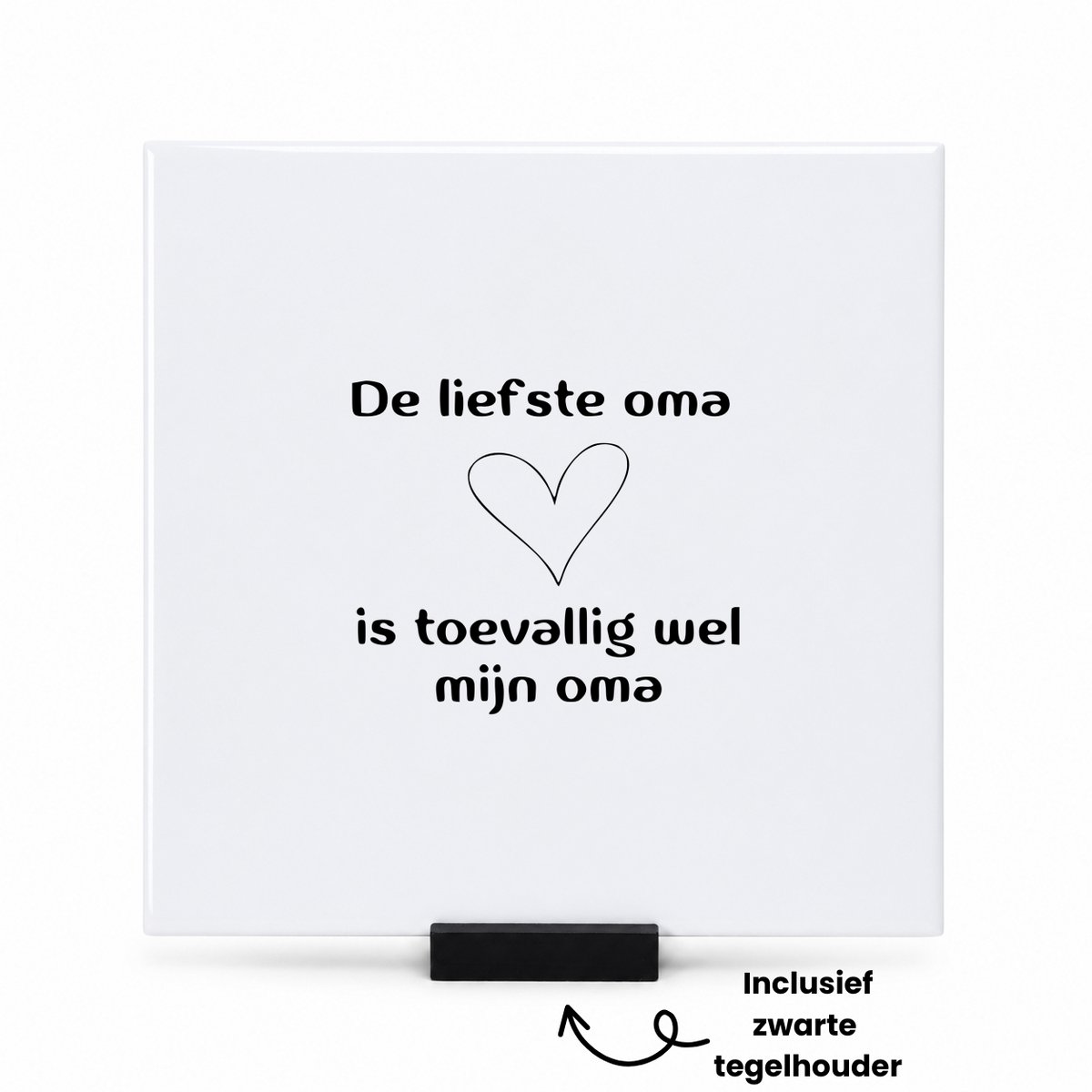 Hacebo De liefste oma is toevallig wel mijn oma tegeltje met tegelhouder - Oma - Liefste oma - tegeltjes met tekst - Leuk kado voor je oma om te geven - spreuktegels - 15x15 CM Wit
