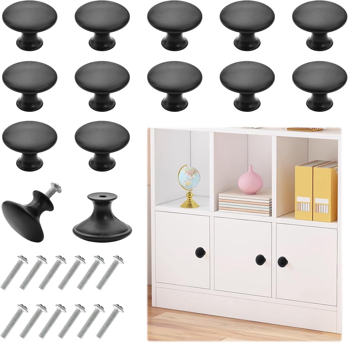 SnelShoppen - 12 Stuks 30mm Matte Zwarte Kastknoppen, Ladeknoppen, Keuken- en Badkamermeub