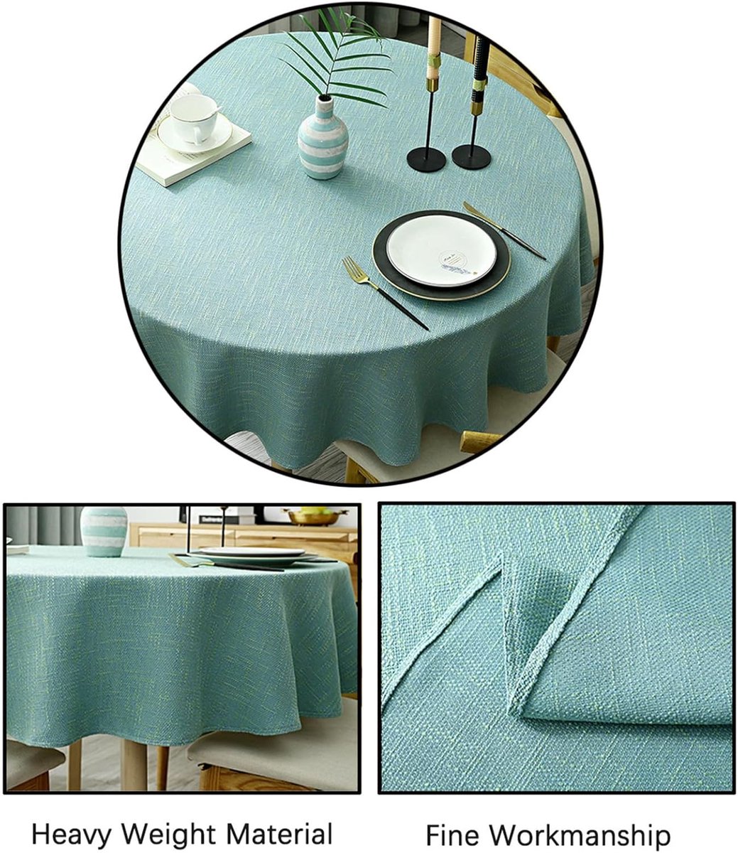 SnelShoppen - Heavy Weight Ronde Tafelkleed Aqua 160cm - Decoratief Katoen Linnen Tafelkleed voor Keuken, Eetkamer, Feest en Tuin