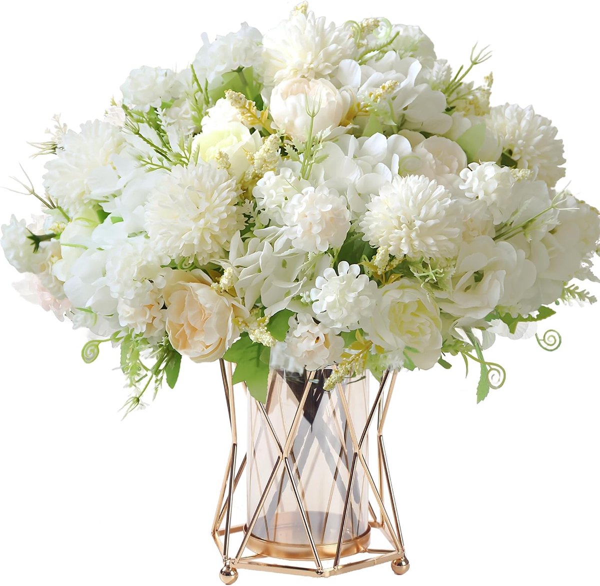 SnelShoppen - 2 Bundles Kunstbloemen Peony en Hydrangea - Witte Zijde Bloemen Boeket - Nepp bloemen voor Bruiloft, Feest, Tafelcentra, Huisdecoratie,